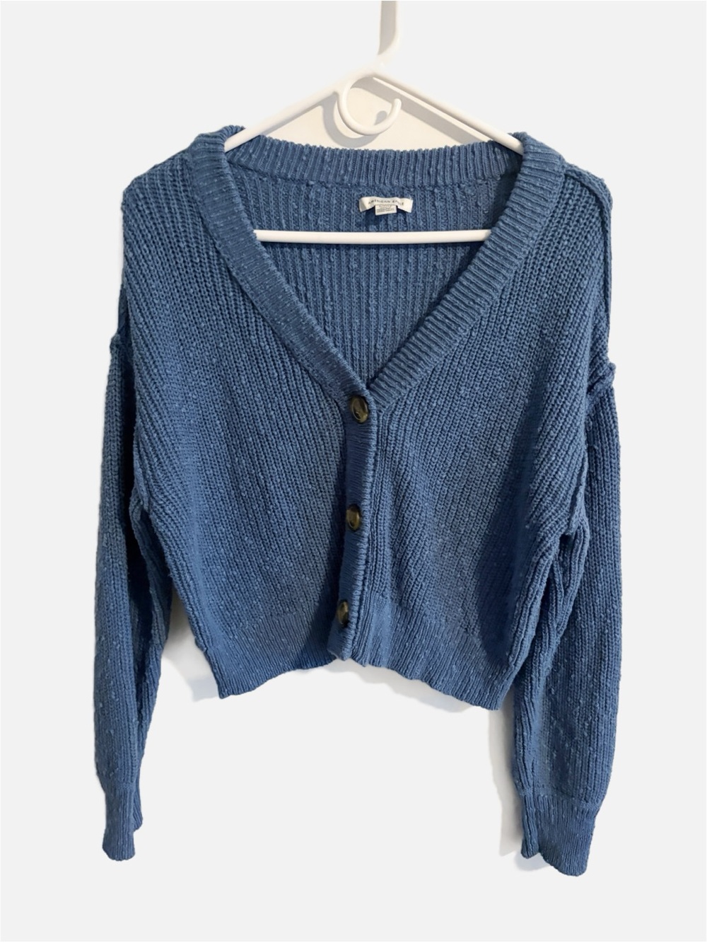 American Eagle Blue Knit Cozy Cardigan Cropped Oversized